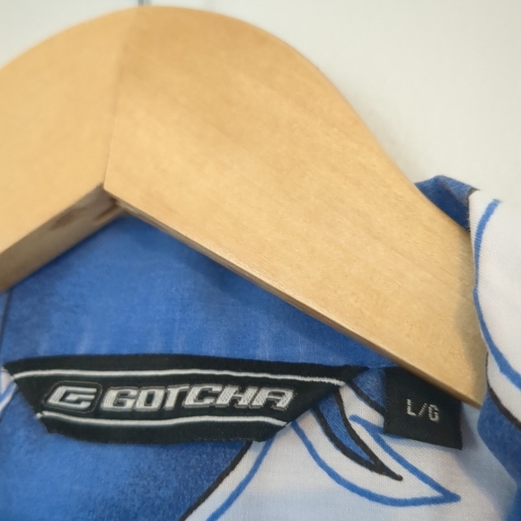 Vintage Gotcha Button Down Mens Large Blue/White Surfer Skater Beach Vacation - Picture 4 of 9